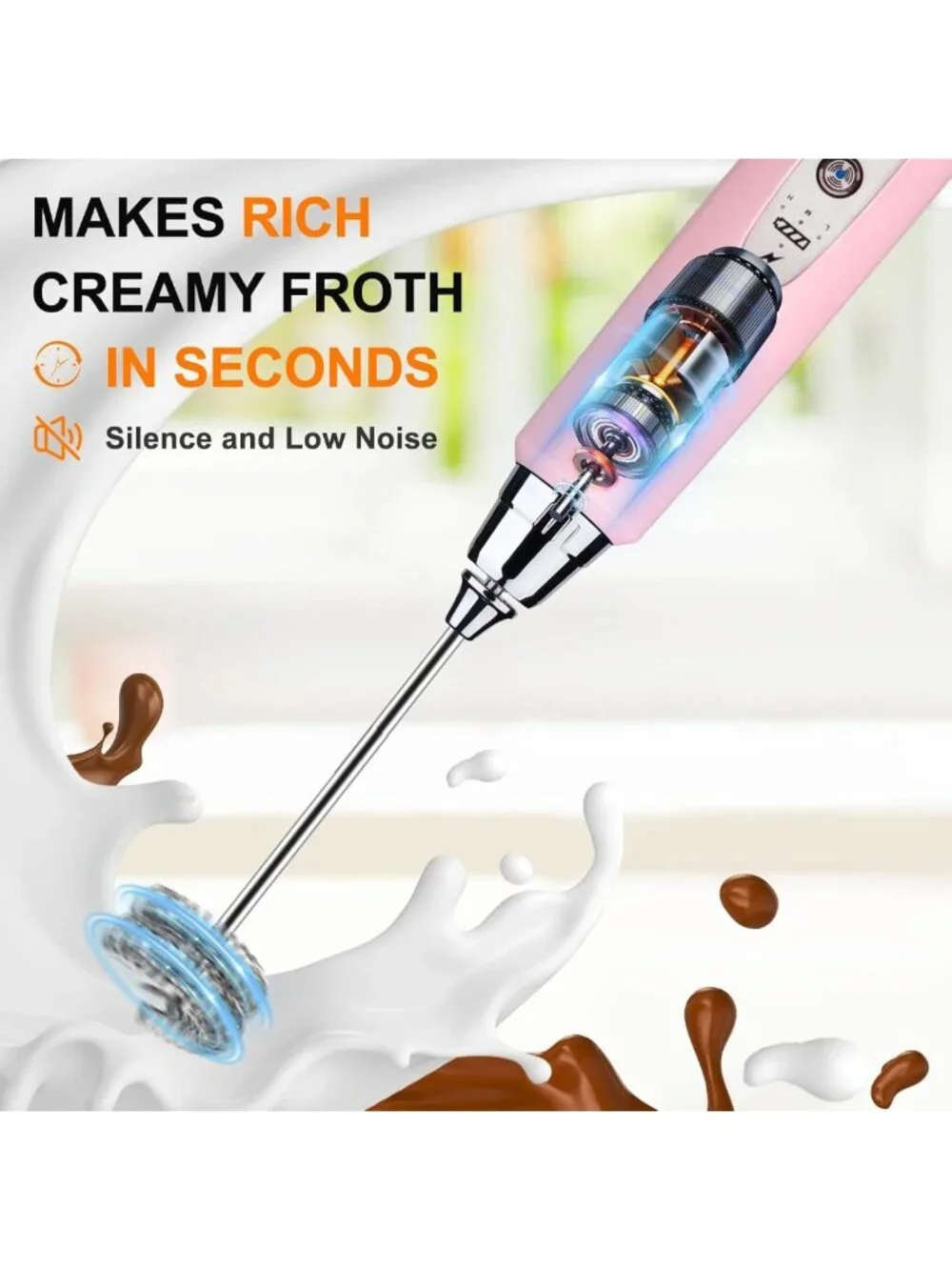 Rechargeable Handheld Milk Frother Wand - Electric Whisk for Latte, Cappuccino